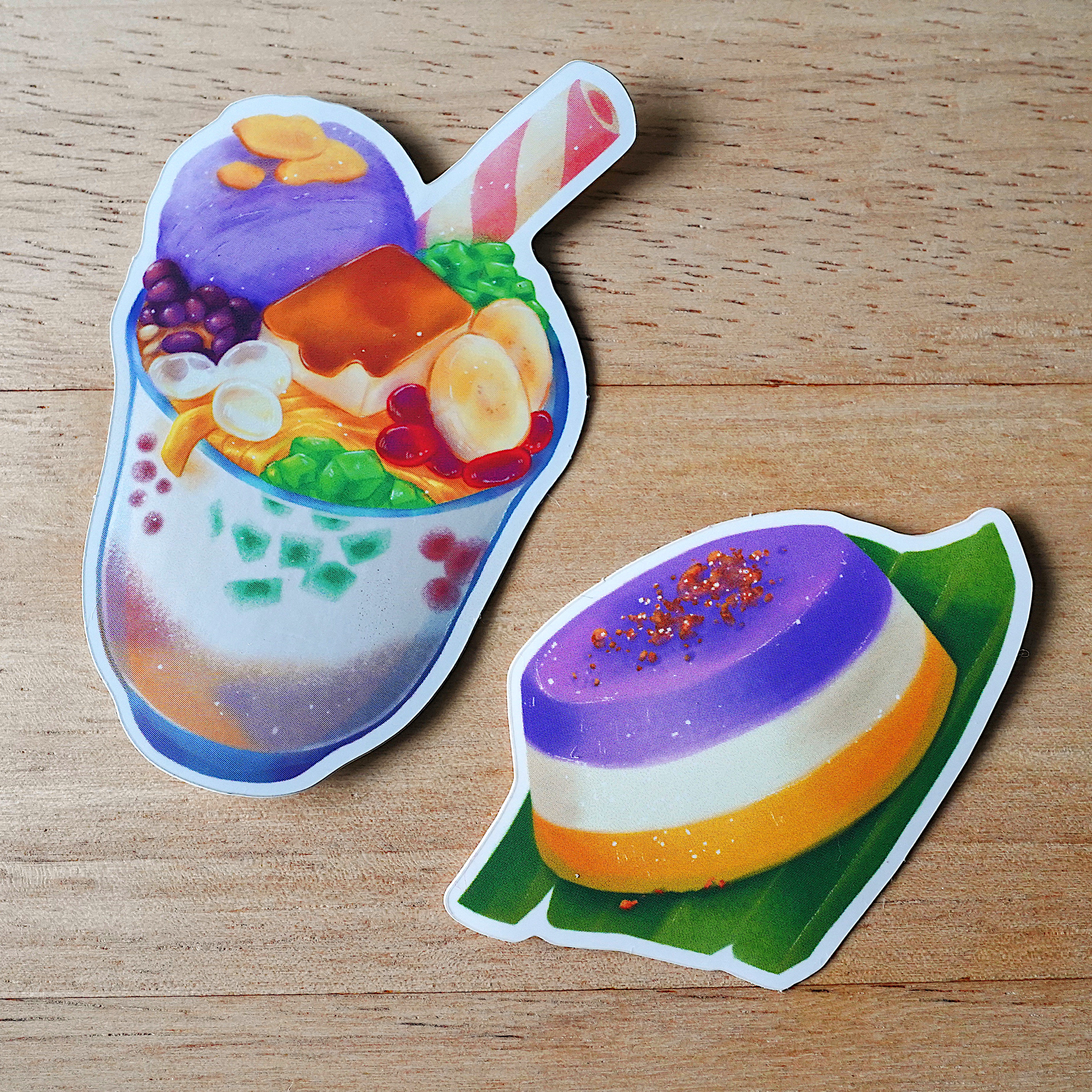 Filipino dessert stickers (halo-halo and sapin-sapin).