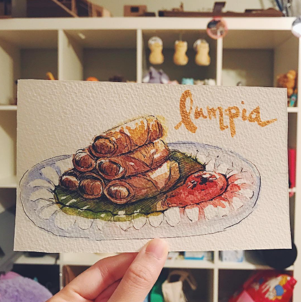 A watercolor picture of lumpia.